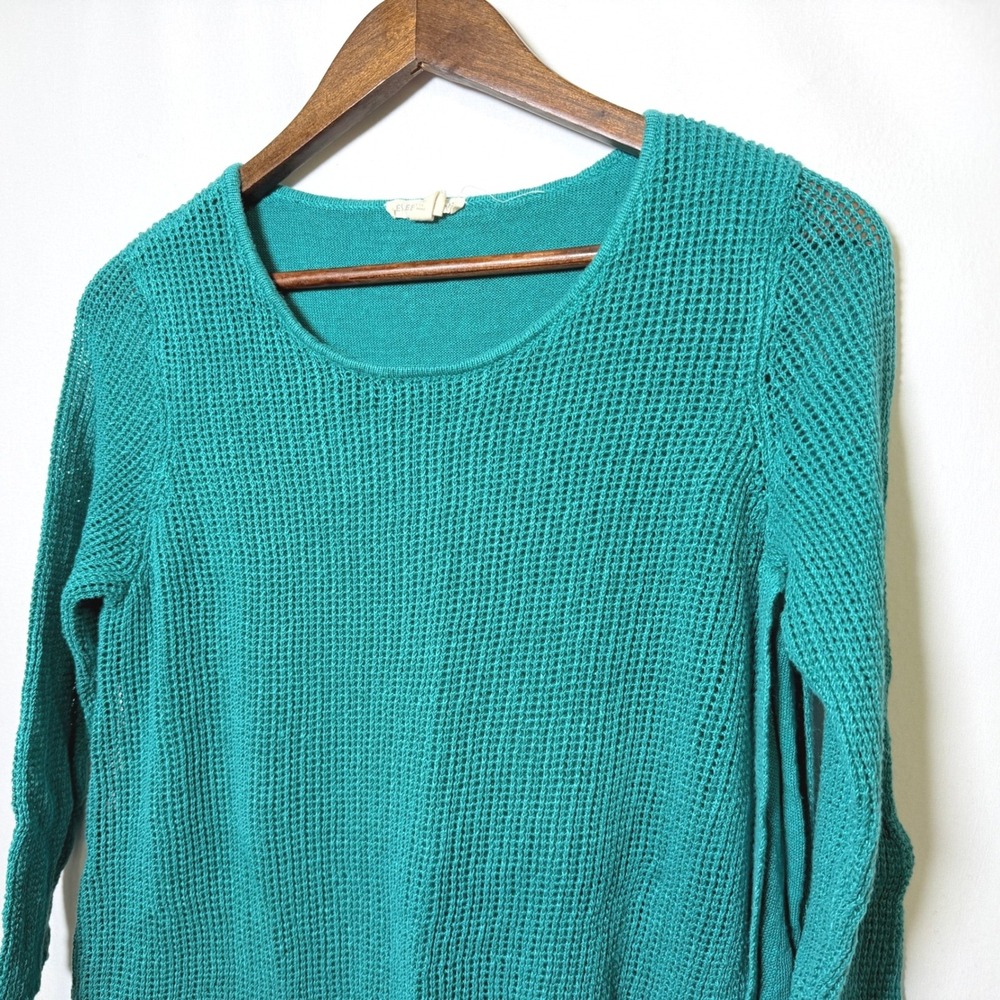Eileen Fisher Teal Organic Linen Mesh Layered Tunic Sweater Medium S18OKZ